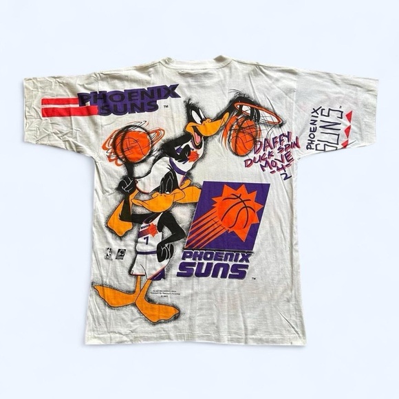 Vintage 1990s Phoenix Suns Daffy Duck Graphic T-Shirt - White and Purple XL